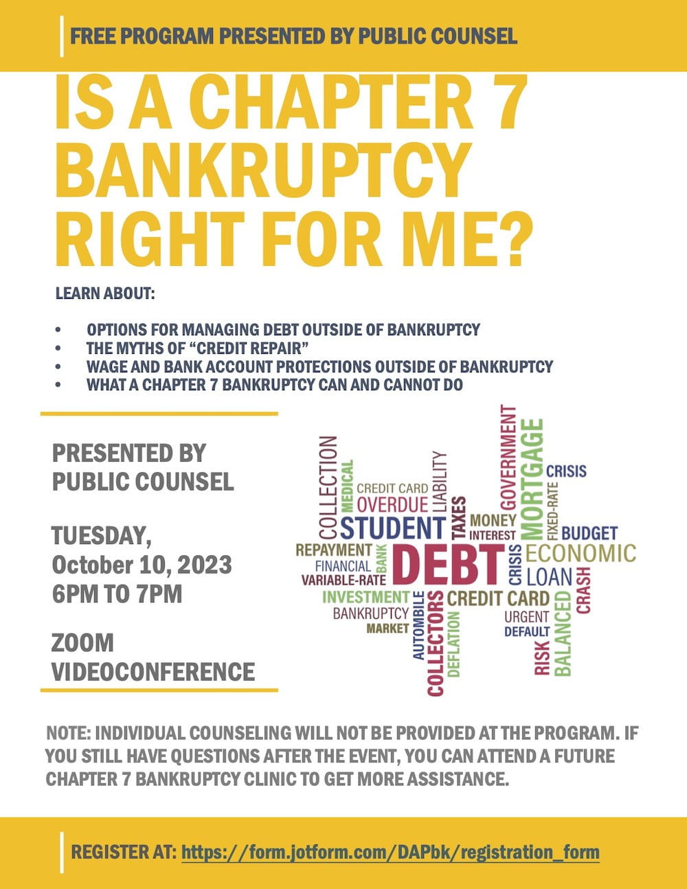 IS A CHAPTER 7 BANKRUPTCY RIGHT FOR ME Public Counsel