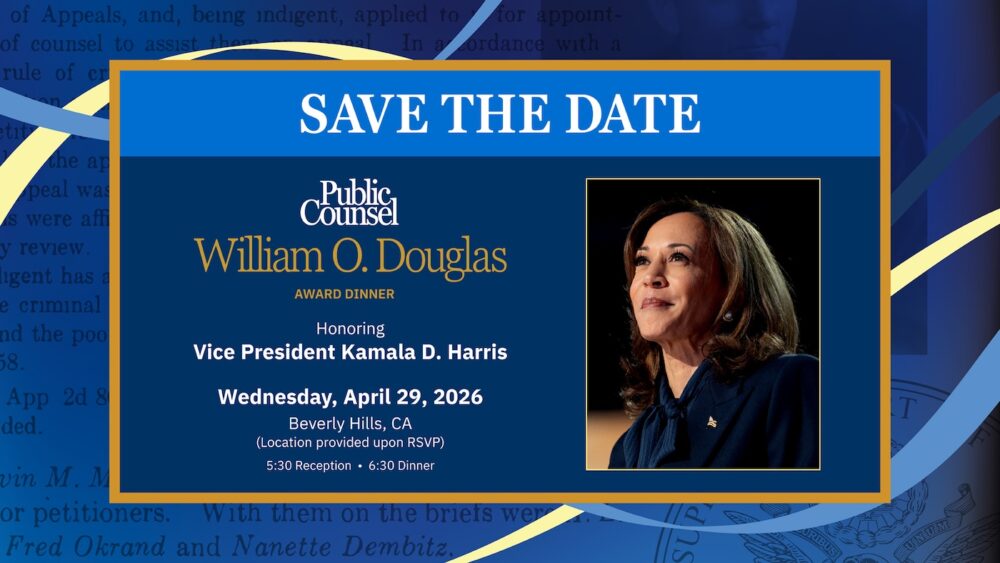 Public Counsel rendirá homenaje a la vicepresidenta Kamala D. Harris en la cena de entrega del Premio William O. Douglas